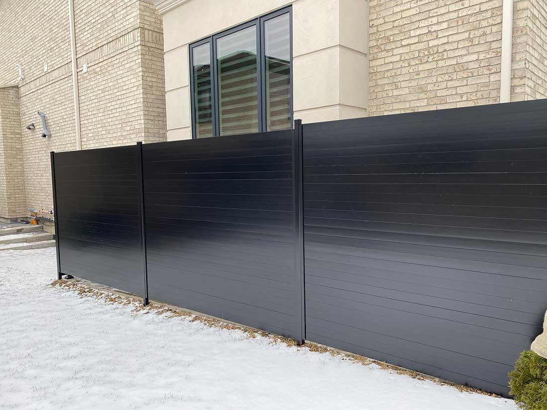 Aluminum Privacy Fence Panels-Horizontal Aluminum Privacy Fence Panels installed in Barrie